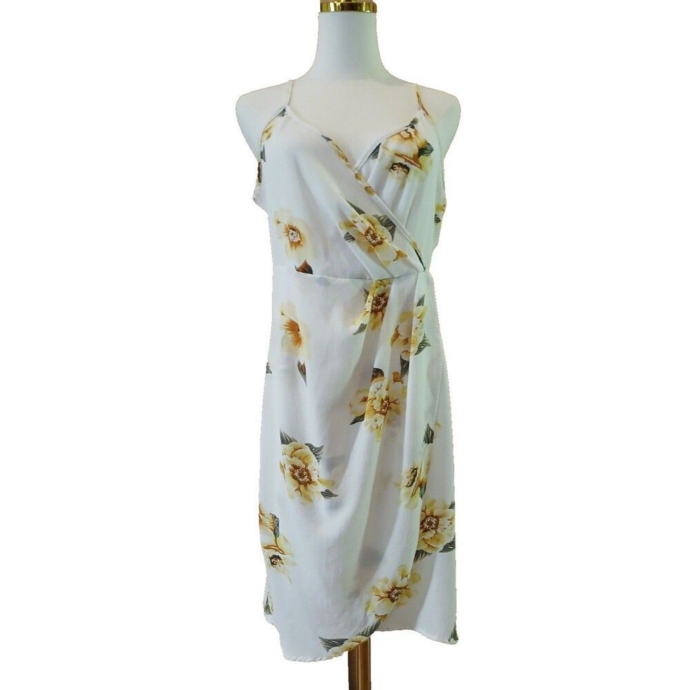 Floral Faux Wrap Spaghetti Strap Dress Women's XL Lightweight Tropical Beachy